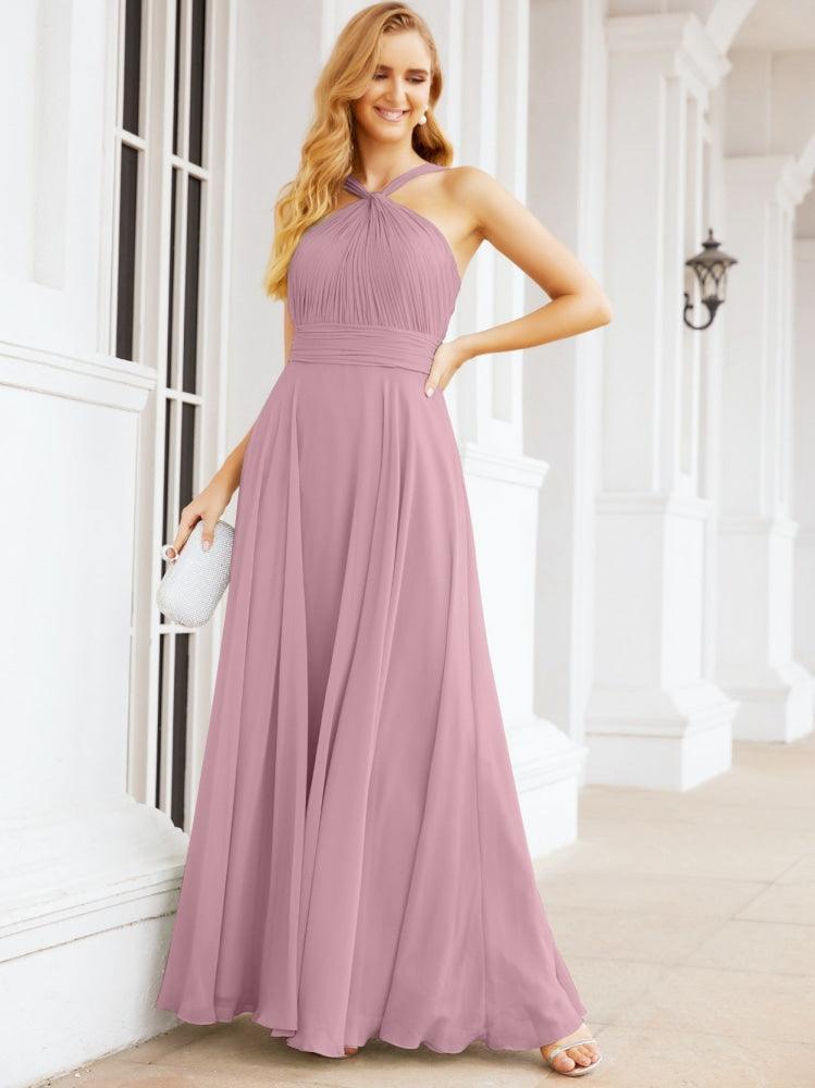 Crisscross Halter Bridesmaid Dresses for Party Wedding Evening Prom Maxi Ball Gowns 28053