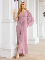 Bridesmaid Dresses with Split for Wedding Party Flutter Sleeves 28045