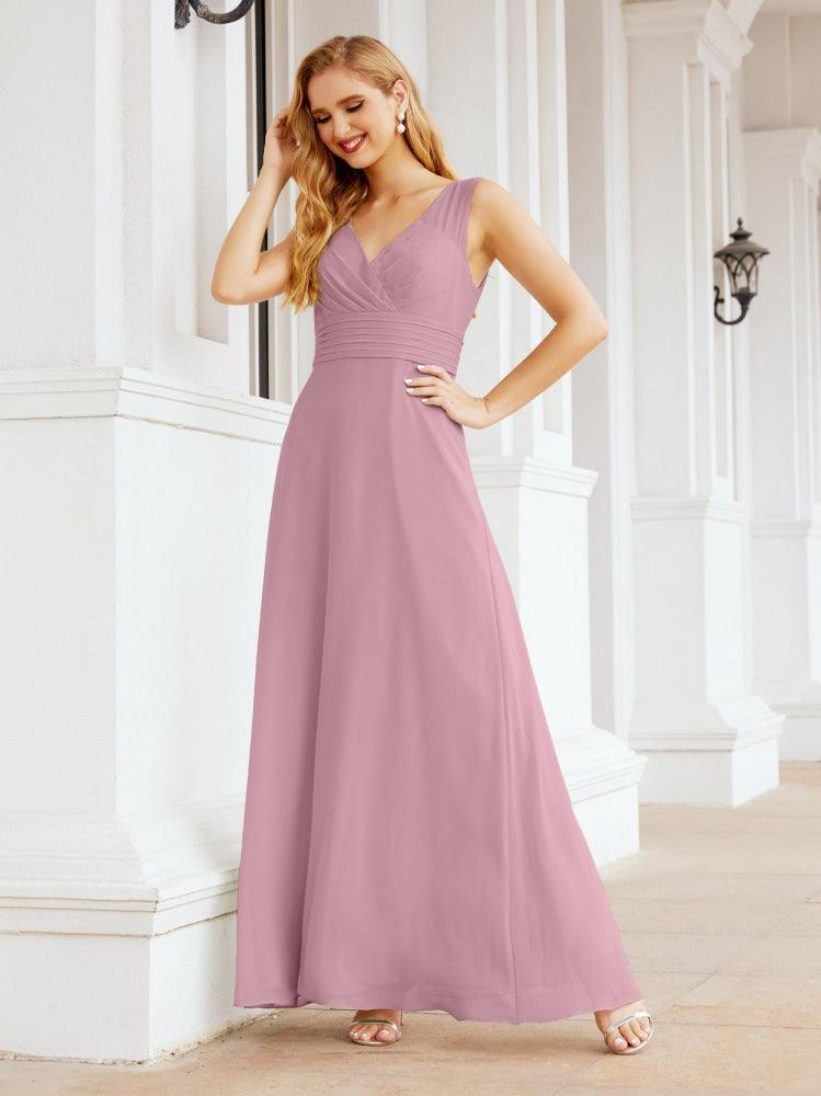 Formelles Ballkleid Elegantes ärmelloses Brautjungfernkleid mit V-Ausschnitt für Hochzeitsfeier 28037