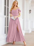 Numbersea Abito da Damigella in Chiffon con Spalle Scoperte, Abito Lungo Formale per Laurea con Schiena a Mantella 28069