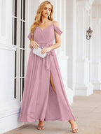 Numbersea Abito da Damigella in Chiffon con Spalle Scoperte, Abito Lungo Formale per Laurea con Schiena a Mantella 28069