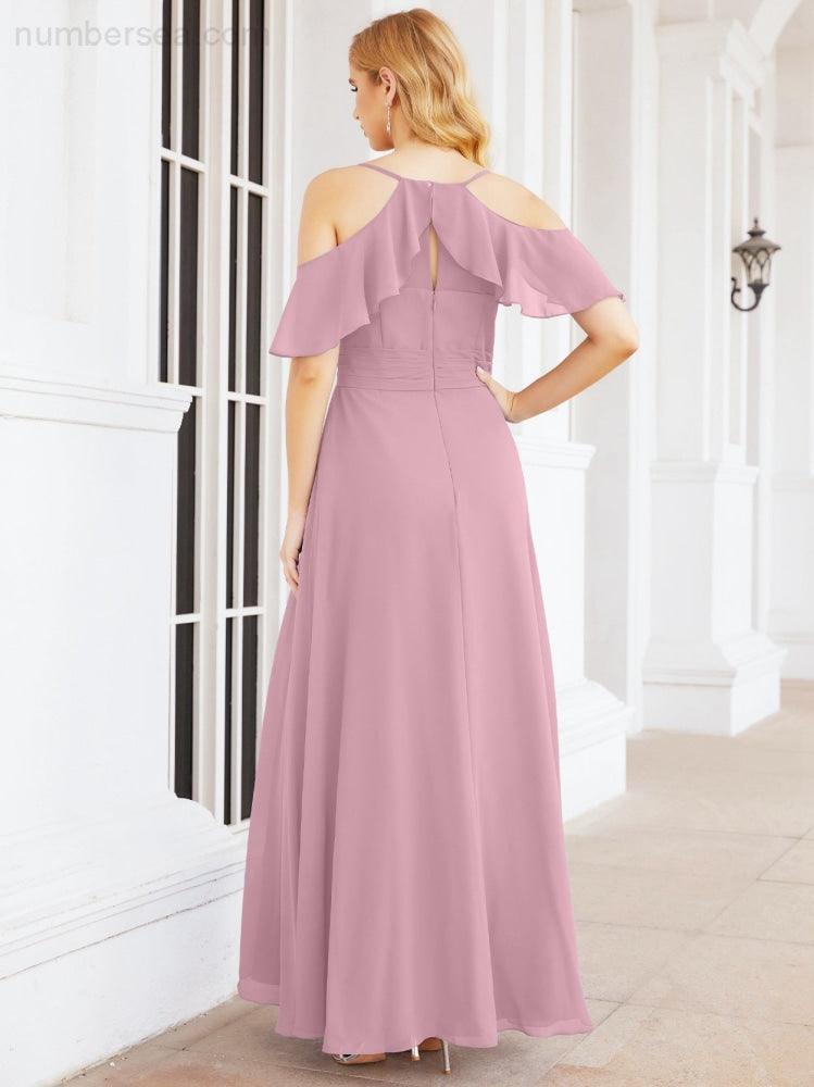 Cold Shoulder Long Bridesmaid Dresses Side Slit Formal Prom Gowns Party Wedding 28070