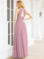 Sleeveless Bridesmaid Dresses Long Prom Gown Zipper with Keyhole Back 28056