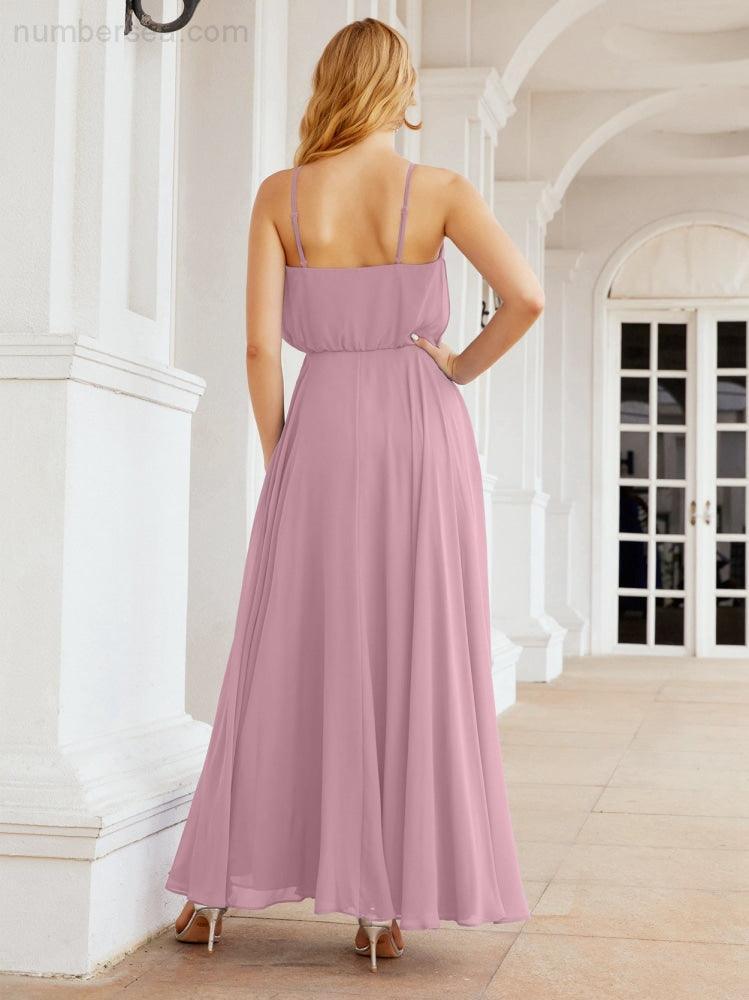 Numbersea Vestidos compridos de dama de honor com alças Vestido formal em linha A para jovens 28029