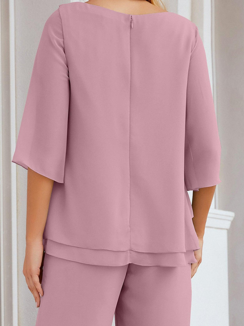 Numbersea Elegantes 2-teiliges Kleid für die Brautmutter Große Größen Hosenanzug mit Rüschenschichten Silberner Hausmantel 28064