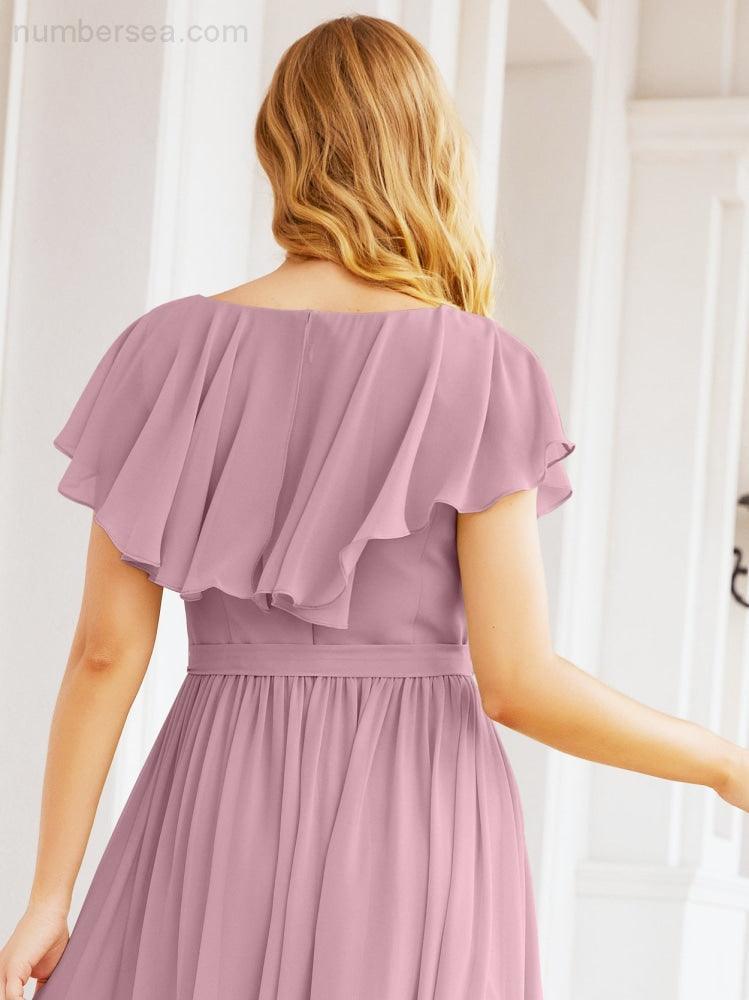 Bridesmaid Dresses with Flutter Sleeves Formal Evening Party Prom Gowns 28044