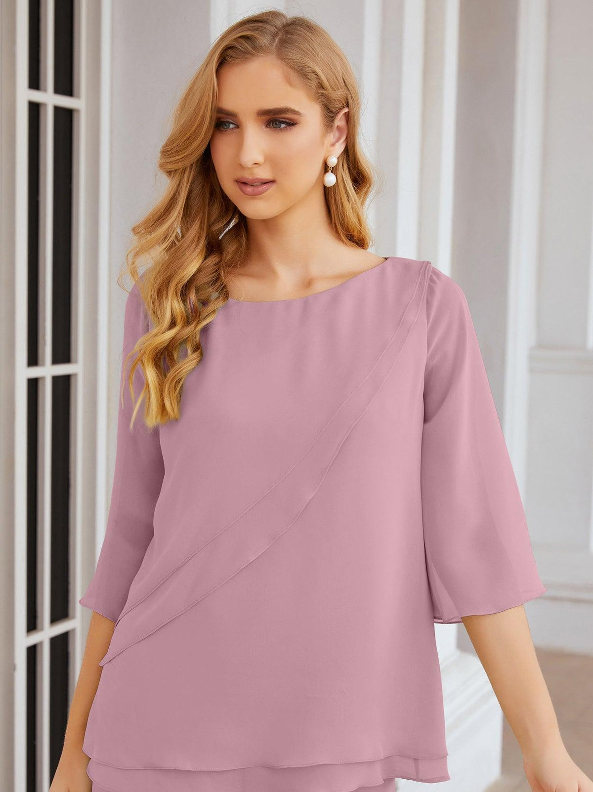 Numbersea Elegantes 2-teiliges Kleid für die Brautmutter Große Größen Hosenanzug mit Rüschenschichten Silberner Hausmantel 28064