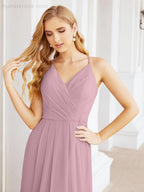 Spaghetti Strap Bridesmaid Dresses V-Neck Long A-Line Formal Prom Gowns 28063