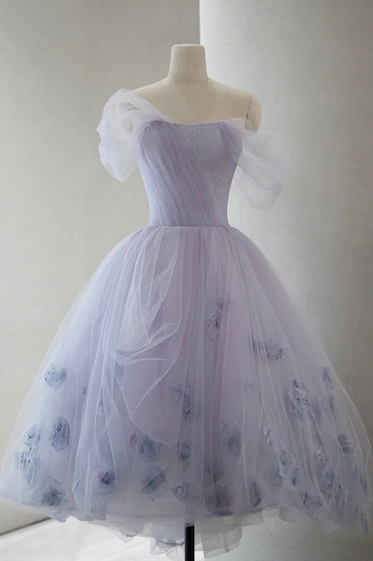 Tulle Short A-Line Prom Dress Cute Off the Shoulder Party Dress