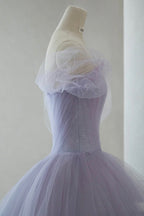 Abito corto a linea ad A in tulle, carino, con spalle scoperte, abito da festa