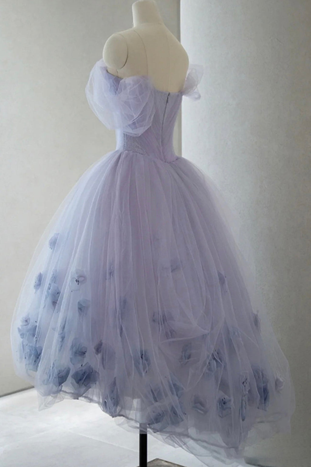 Abito corto a linea ad A in tulle, carino, con spalle scoperte, abito da festa