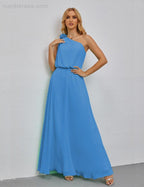 Ruffled One Shoulder Sleeveless Long Bridesmaid Dresses A-line Formal Evening Gown Side Split 28080