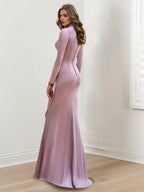 Floor Length V Neck Crepe Beading Sheath Gown For Plus Size Mothers Of The Bride