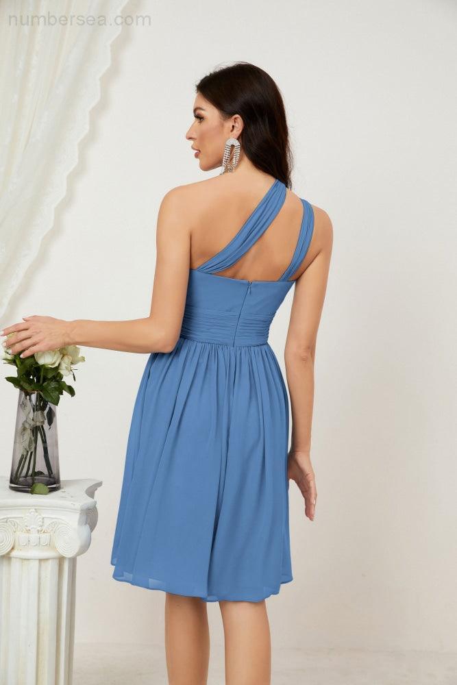 Women Chiffon Short One Shoulder Bridesmaid Dress Formal Dresses for Party Homecoming  2804