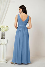 Abiti lunghi da damigella in chiffon da donna, linea a, senza maniche, abito formale da ballo per serata, abiti per festa di ritorno a casa 2808