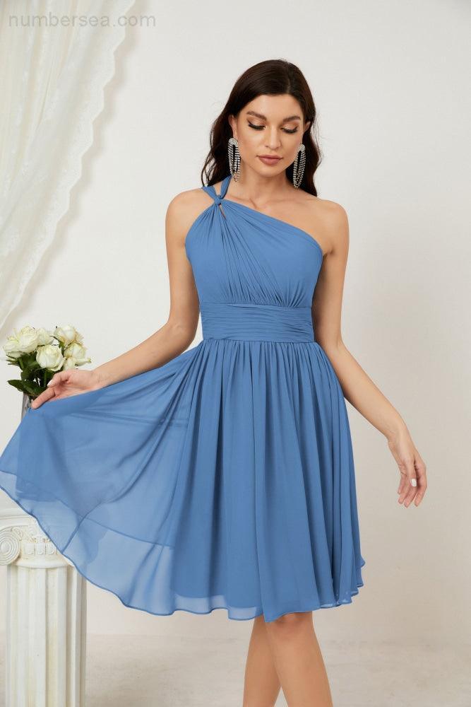 Women Chiffon Short One Shoulder Bridesmaid Dress Formal Dresses for Party Homecoming  2804