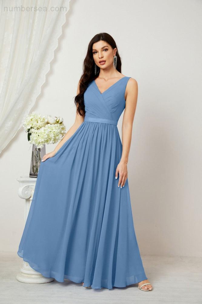 Abiti lunghi da damigella in chiffon da donna, linea a, senza maniche, abito formale da ballo per serata, abiti per festa di ritorno a casa 2808