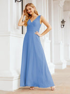 Formelles Ballkleid Elegantes ärmelloses Brautjungfernkleid mit V-Ausschnitt für Hochzeitsfeier 28037