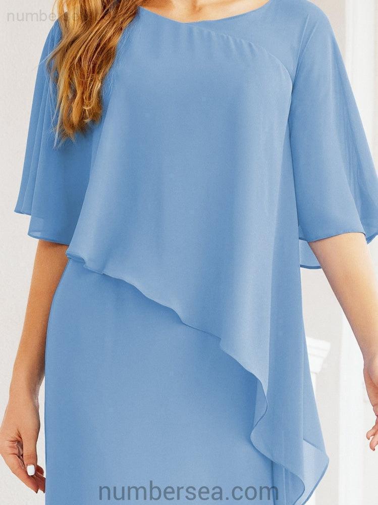 Numbersea Festliches Abendkleid Lang Mutter der Braut Kleid mit Rüschencape 28026