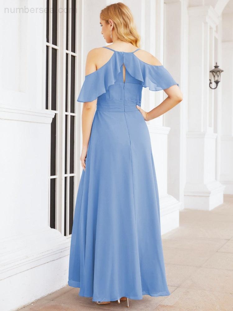 Cold Shoulder Long Bridesmaid Dresses Side Slit Formal Prom Gowns Party Wedding 28070