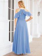 Cold Shoulder Long Bridesmaid Dresses Side Slit Formal Prom Gowns Party Wedding 28070