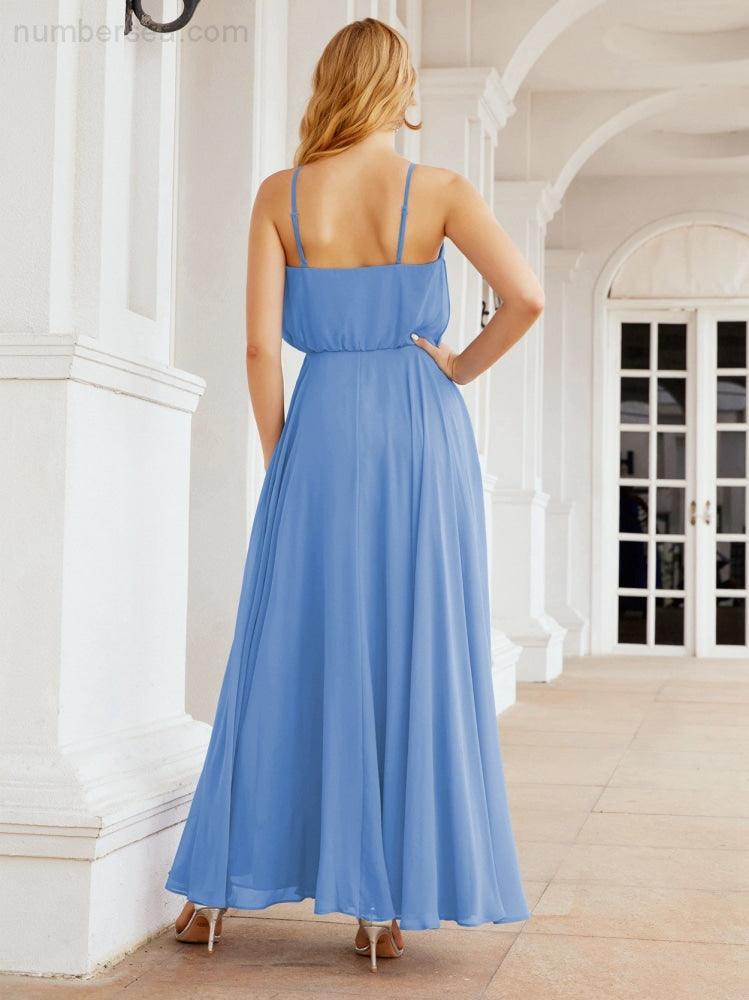 Numbersea Vestidos compridos de dama de honor com alças Vestido formal em linha A para jovens 28029