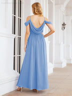 Numbersea Abito da Damigella in Chiffon con Spalle Scoperte, Abito Lungo Formale per Laurea con Schiena a Mantella 28069