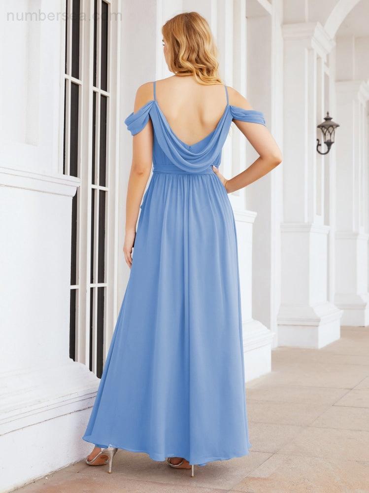 Numbersea Abito da Damigella in Chiffon con Spalle Scoperte, Abito Lungo Formale per Laurea con Schiena a Mantella 28069