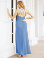 Spaghetti Strap Bridesmaid Dresses V-Neck Long A-Line Formal Prom Gowns 28063
