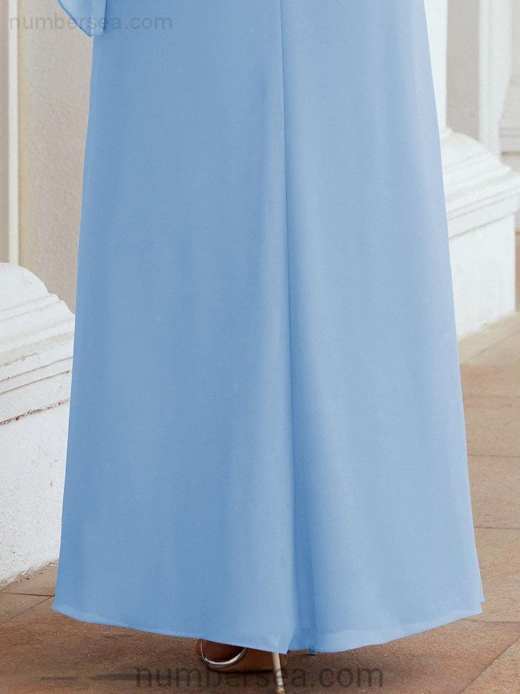 Numbersea Festliches Abendkleid Lang Mutter der Braut Kleid mit Rüschencape 28026