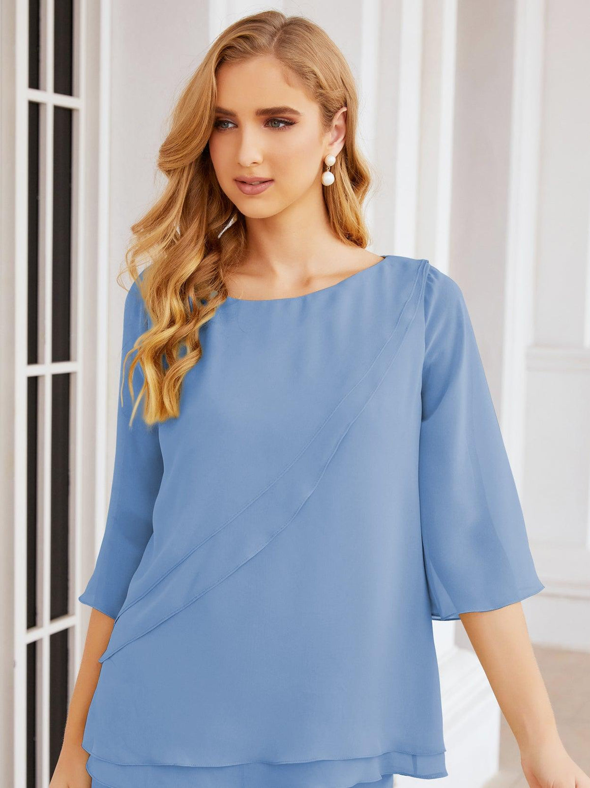 Numbersea Elegantes 2-teiliges Kleid für die Brautmutter Große Größen Hosenanzug mit Rüschenschichten Silberner Hausmantel 28064