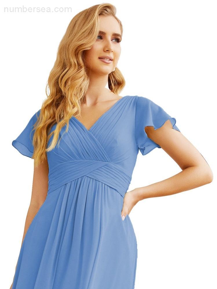 Vestidos de Baile Formais Numbersea para Mãe da Noiva com Mangas de Renda Vestido de Dama de Honra 28047
