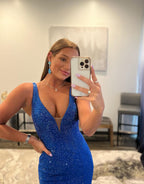 Mermaid V-neck Beaded Mermaid Prom Dress