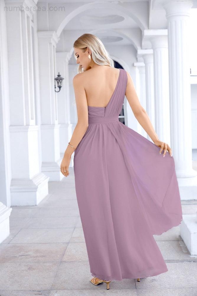 Ladies Chiffon One Shoulder Bridesmaid Evening Dress Wedding Party Evening Dress 28133