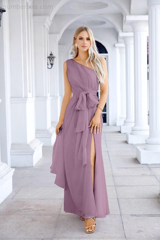 Ladies Chiffon One Shoulder Bridesmaid Evening Dress Wedding Party Evening Dress 28133