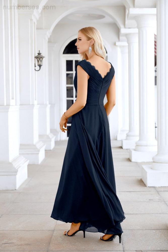 Ladies Chiffon V Neck Sleeveless Floor Length Bridesmaid Evening Dress Wedding Party Evening Dress 28126