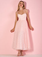 Maxi-Ballkleid aus Tüll mit herzförmigem Ausschnitt und Sternenhimmel-Muster