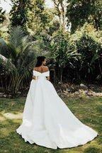 Chic White Off The Shoulder Ball Gown Wedding Dress With Lace
