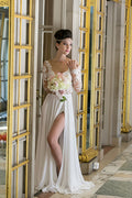 Chiffon Long Sleeves Wedding Dress With Slit Elegant Bridal Gown