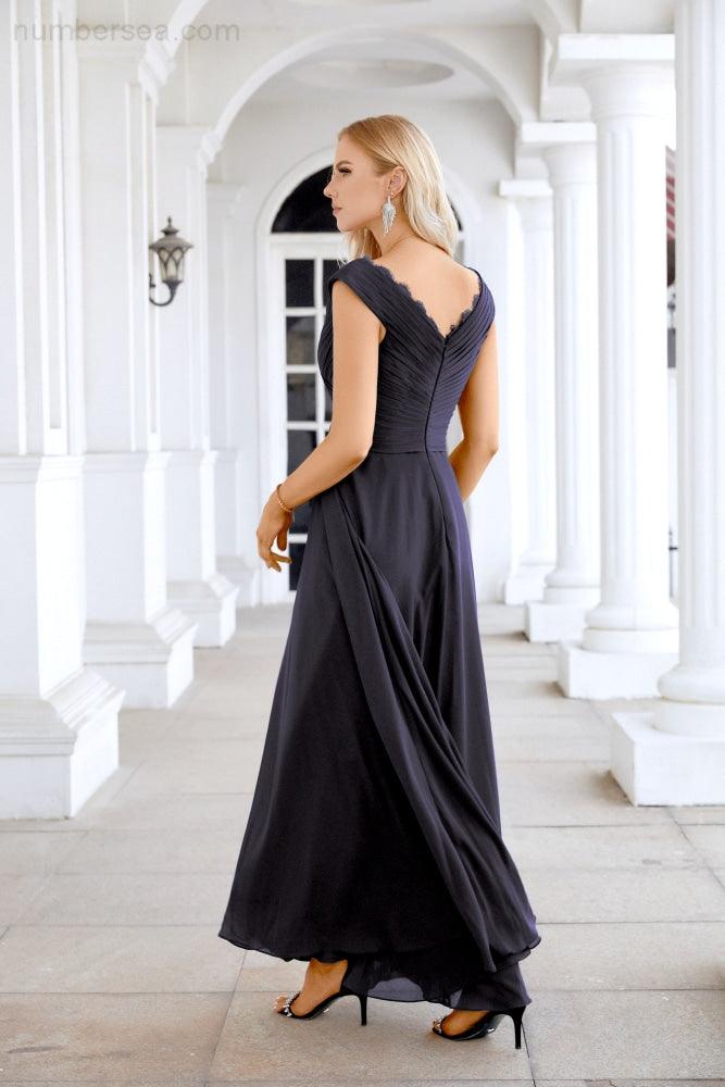 Ladies Chiffon V Neck Sleeveless Floor Length Bridesmaid Evening Dress Wedding Party Evening Dress 28126