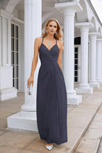 Vestido de Festa Comprido até ao Chão para Damas de Honra, em Chiffon, com Alças Finas, Decote em V e Fenda Frontal, para Baile, Festa e Casamento 28116