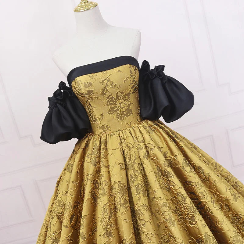Vestido de noiva dourado fino estilo retro vintage vestido de baile s04