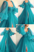 Robes de bal à manches bouffantes, fente latérale, robes de soirée en ligne A Y514
