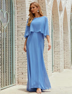 Bridesmaid Dress Women Long Sleeve V-Neck Chiffon Formal Wedding Party Dress 28018