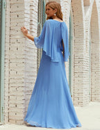 Bridesmaid Dress Women Long Sleeve V-Neck Chiffon Formal Wedding Party Dress 28018