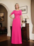 A-line Scoop Floor-Length Lace Chiffon Mother of the Bride Dress With Sequins