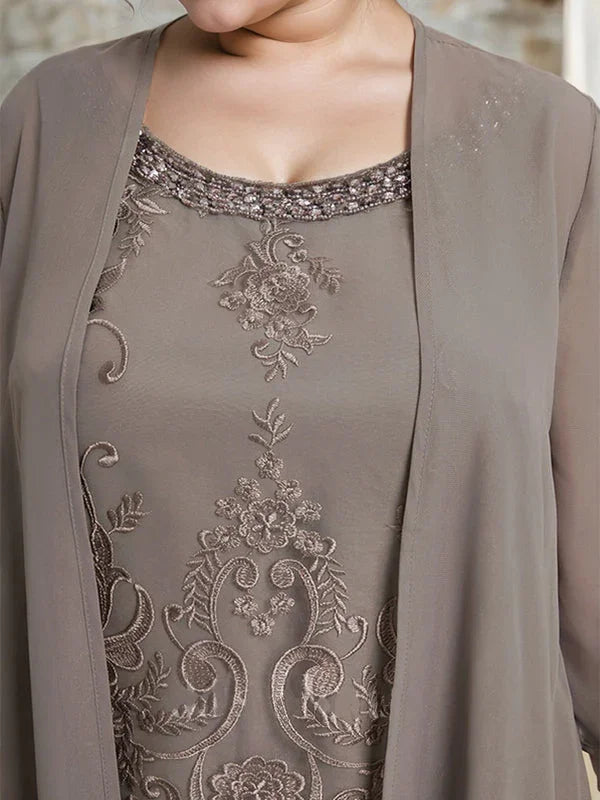 Getrennter Overall/Hosenanzug mit Rundhalsausschnitt, bodenlang, aus Chiffon und Spitze, Mutter-des-Brautkleides mit Perlen und Pailletten