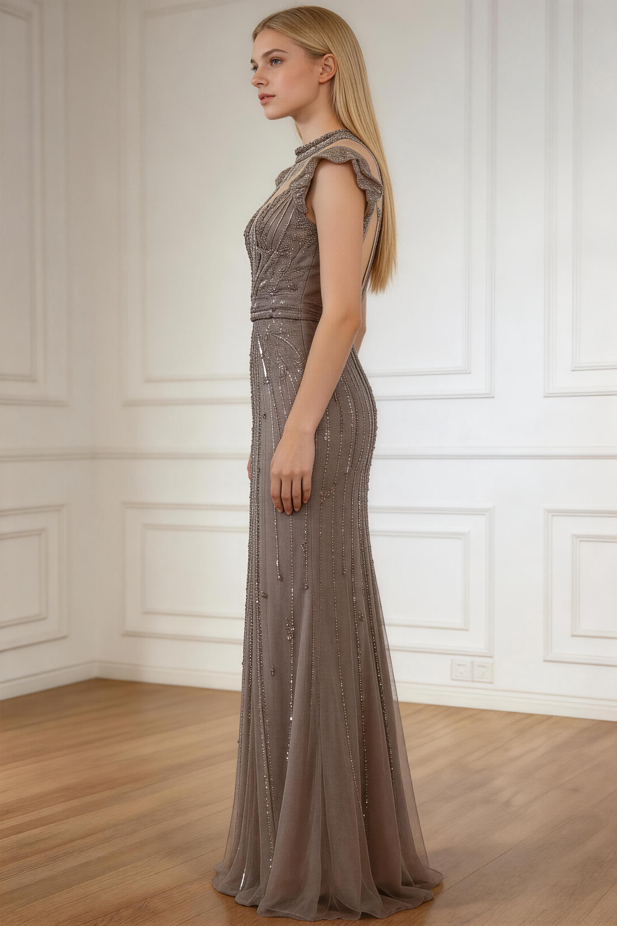Luxury Caramel Mermaid Beaded Evening Dress LA73082
