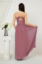 Neck Bridesmaid Dresses Chiffon Long Spaghetti A-line Formal Prom Gown for Wedding Party Evening 2801