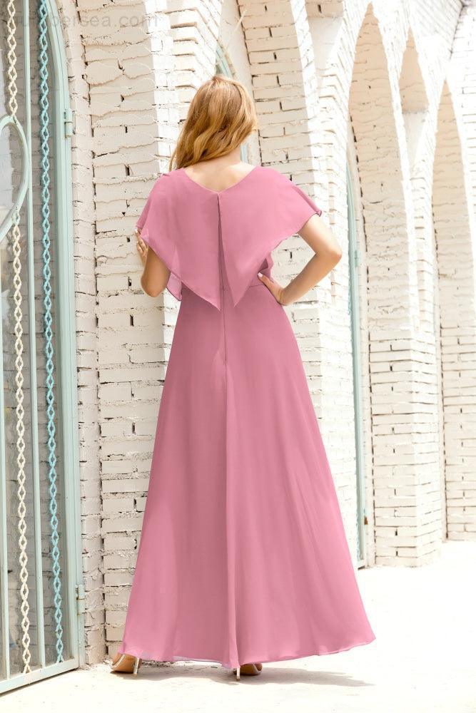 Mother of The Bride Dresses Plus Size V-Neck Floor Length Formal Prom Dress for Wedding Guest 28020